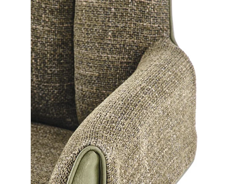 Chaise pivotante vert olive, tissu & éco-cuir, pied métal 4 branches LUDMILA