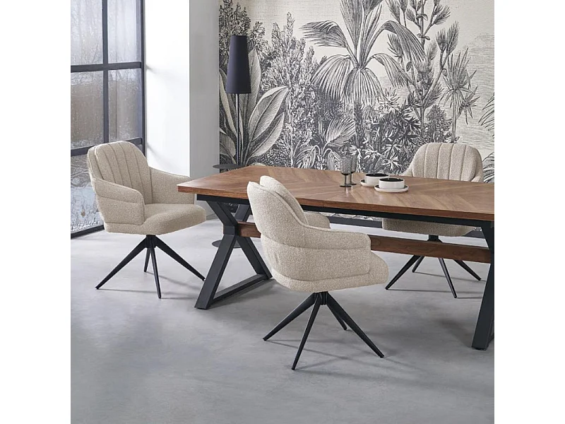 Chaise beige pivotante design en tissu avec pieds en métal Lana