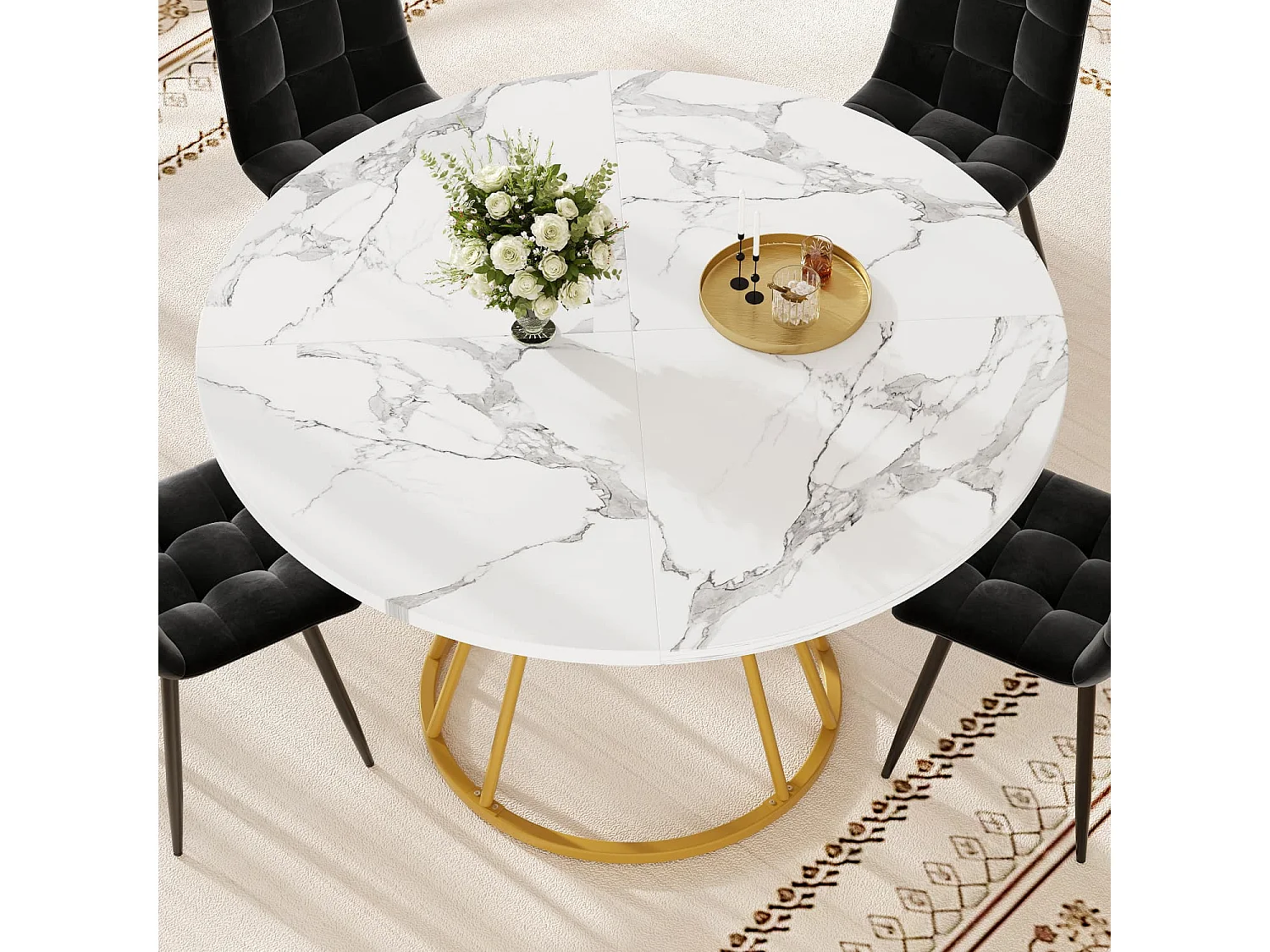 Runder Esstisch (Gold) Küchentisch Frühstückstisch Metallbeine Marmormuster