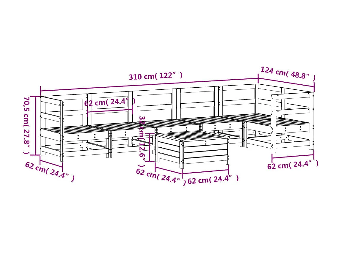 Set Divani da Giardino 7 pz in Legno Massello Abete Douglas