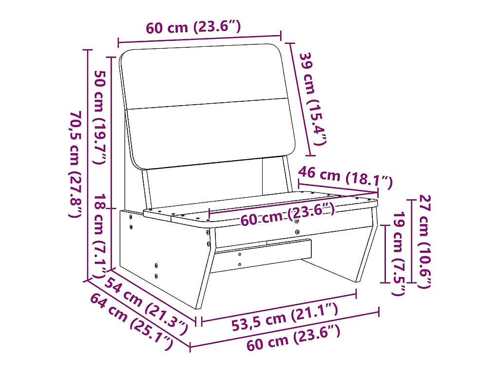 Cadeiras de jardim 2 pcs 60x64x70,5 cm pinho maciço