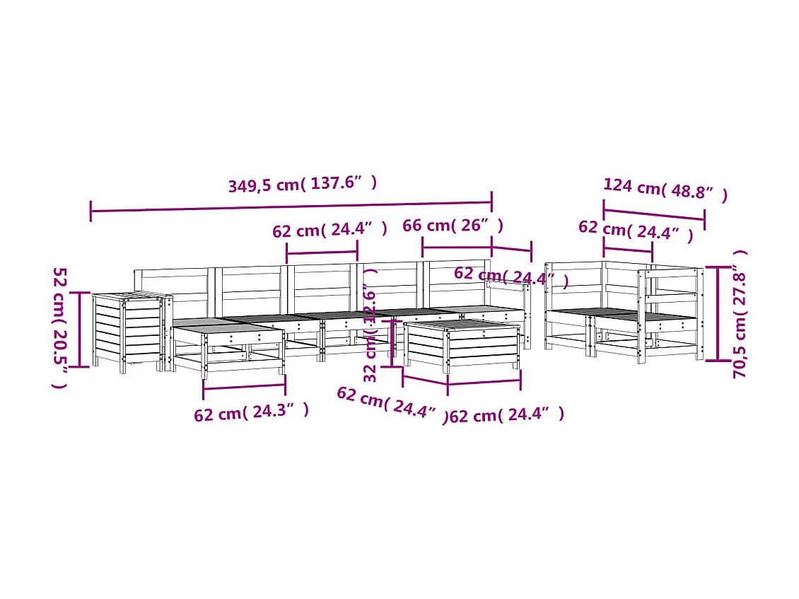 Set Divani da Giardino 10 pz in Legno Massello Abete Douglas