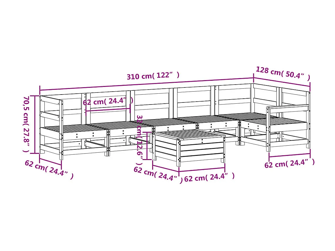 Set Divani da Giardino 7 pz in Legno Massello Abete Douglas