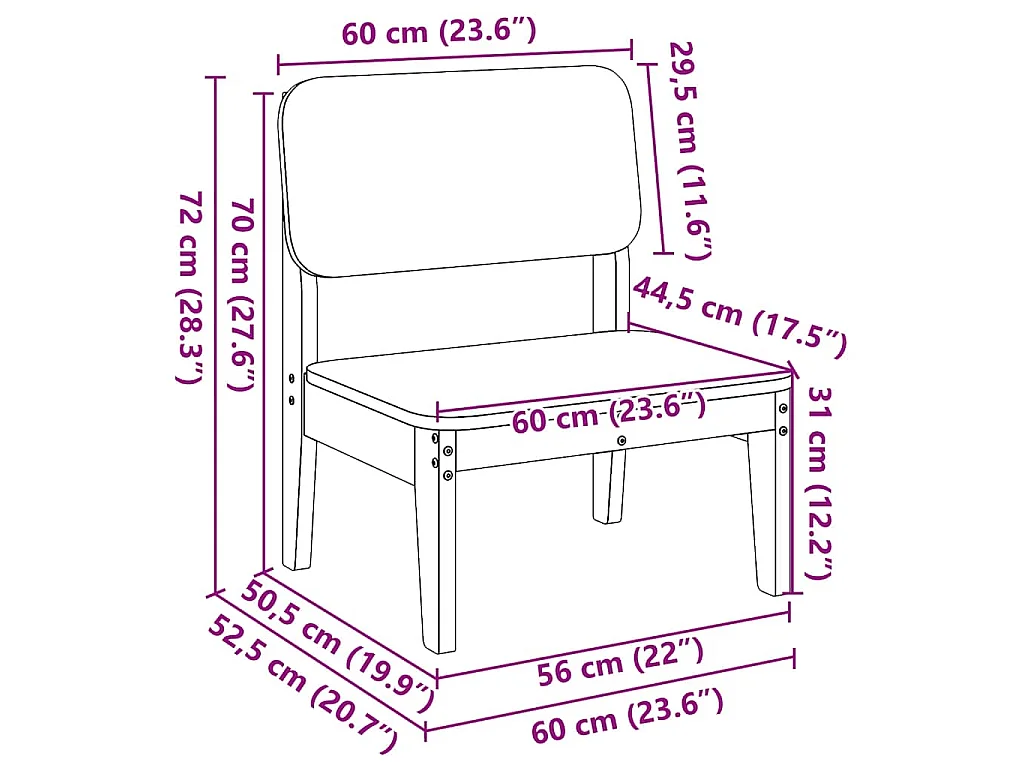 Cadeiras de jardim 2 pcs 60x52,5x72 cm pinho maciço