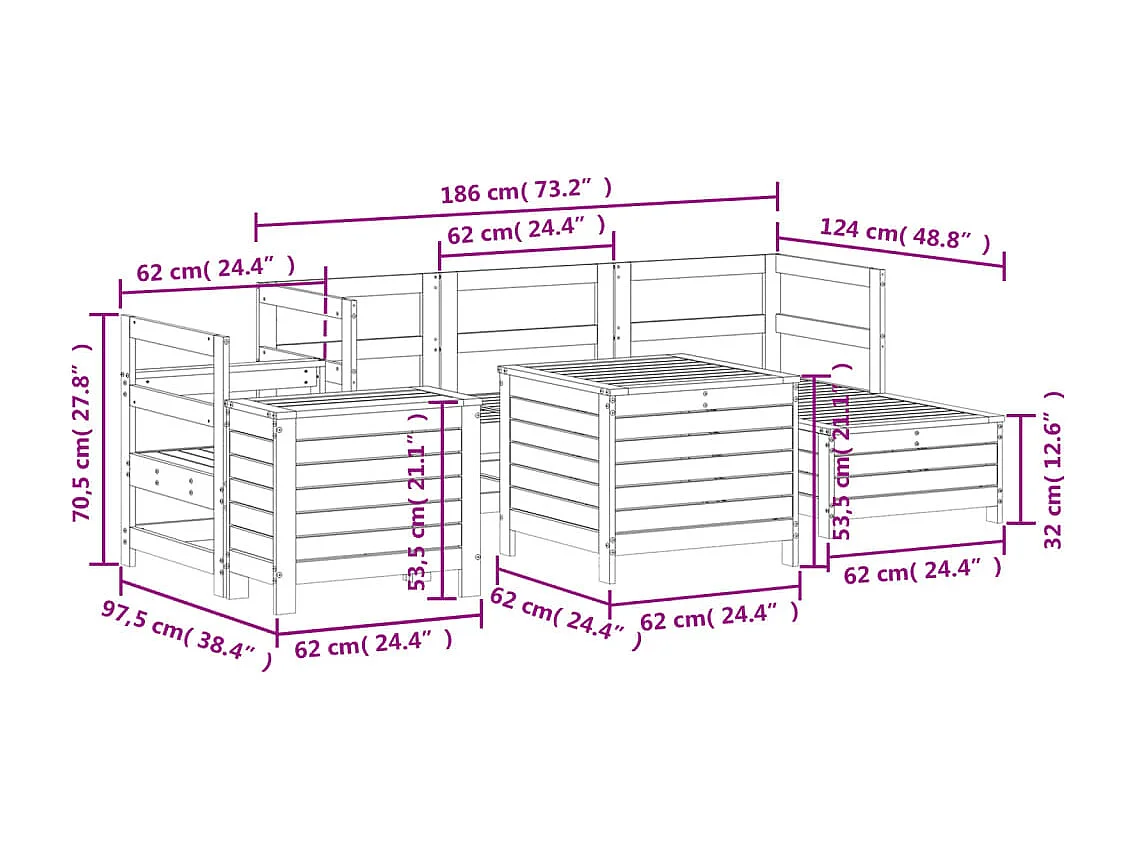 7-tlg. Garten-Sofagarnitur Massivholz Douglasie