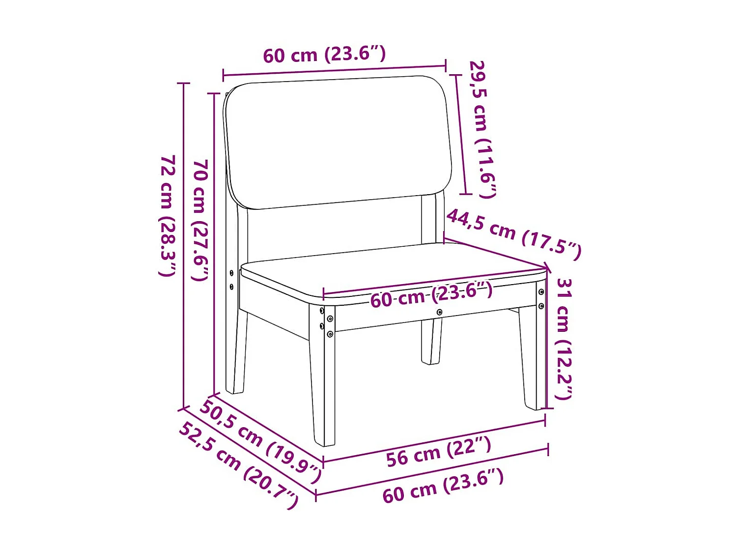 Sedia da Giardino Bianca 60x52,5x72cm in Legno Massello di Pino