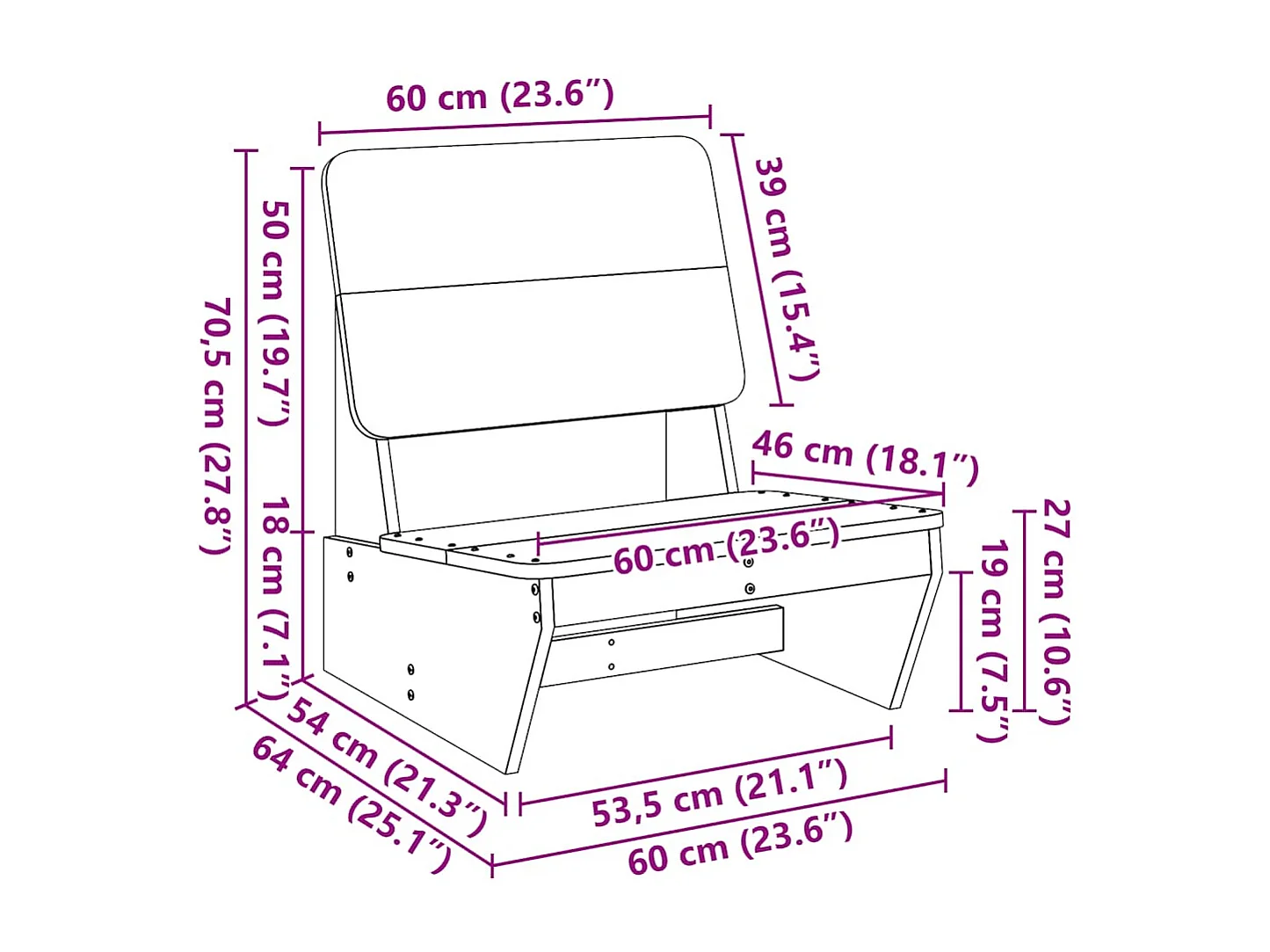 Chaise de jardin 60x64x70,5 cm bois de pin massif