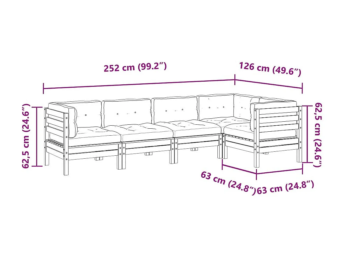 Set Divani Giardino 5 pz Cuscini Legno Massello Abete Douglas