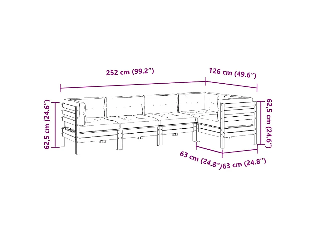 5-tlg. Garten-Sofagarnitur mit Kissen Massivholz Douglasie