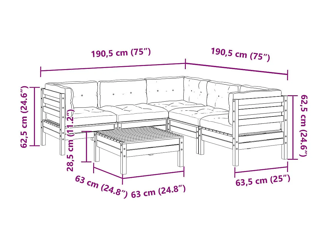Set Divani Giardino 6 pz Cuscini Legno Massello Abete Douglas