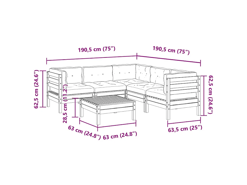 6-tlg. Garten-Sofagarnitur mit Kissen Massivholz Douglasie