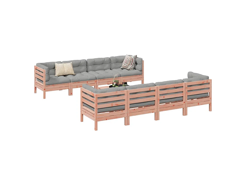 9-tlg. Garten-Sofagarnitur mit Kissen Massivholz Douglasie