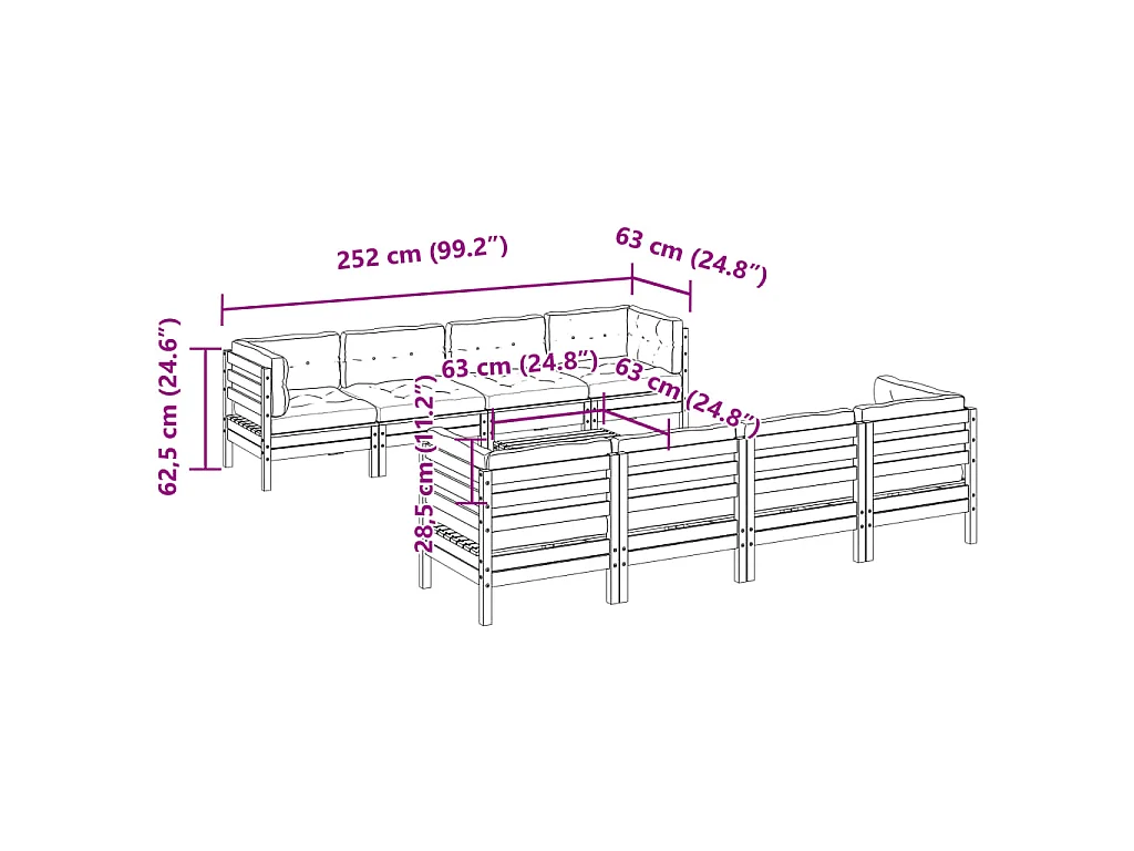 9-tlg. Garten-Sofagarnitur mit Kissen Massivholz Douglasie