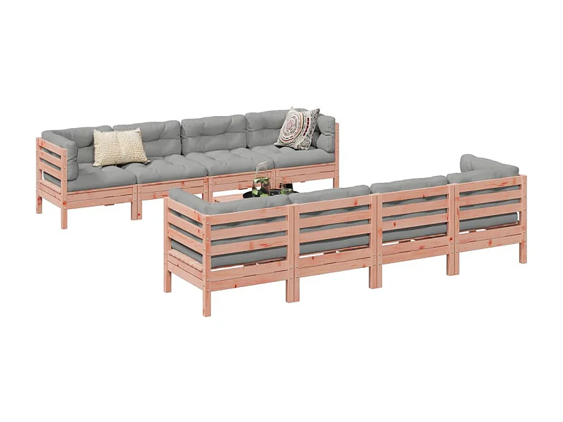 Set Divani Giardino 9 pz Cuscini Legno Massello Abete Douglas