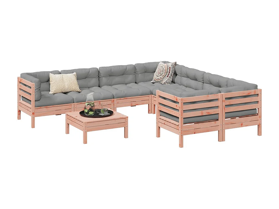 Set Divani Giardino 9 pz Cuscini Legno Massello Abete Douglas