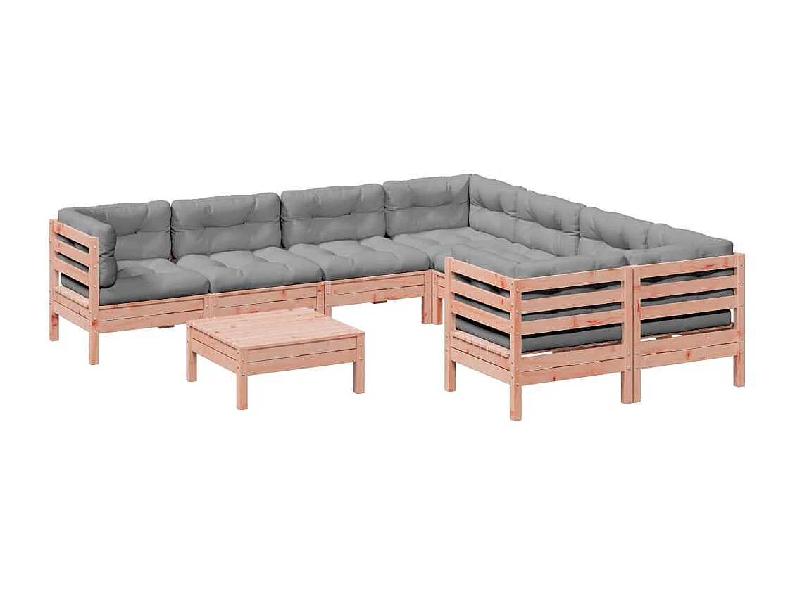 Set Divani Giardino 9 pz Cuscini Legno Massello Abete Douglas