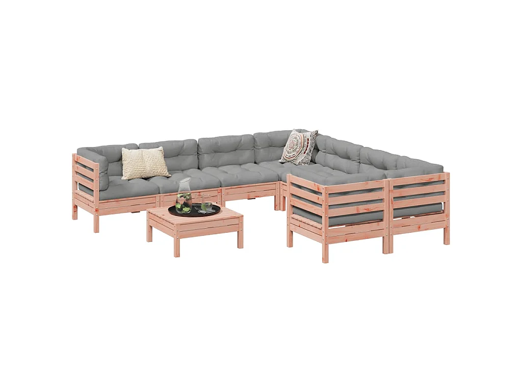 9-tlg. Garten-Sofagarnitur mit Kissen Massivholz Douglasie