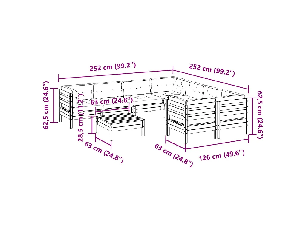 9-tlg. Garten-Sofagarnitur mit Kissen Massivholz Douglasie
