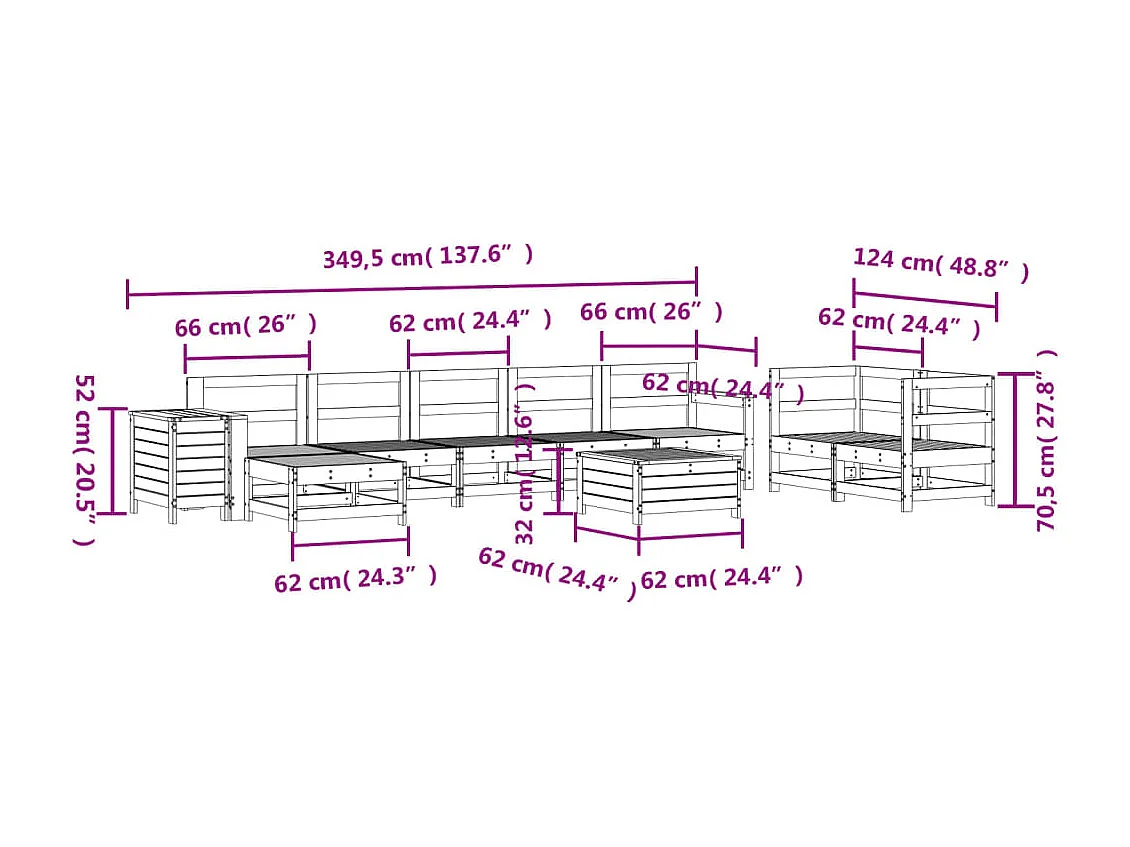 Set Divani da Giardino 10 pz in Legno Massello Abete Douglas