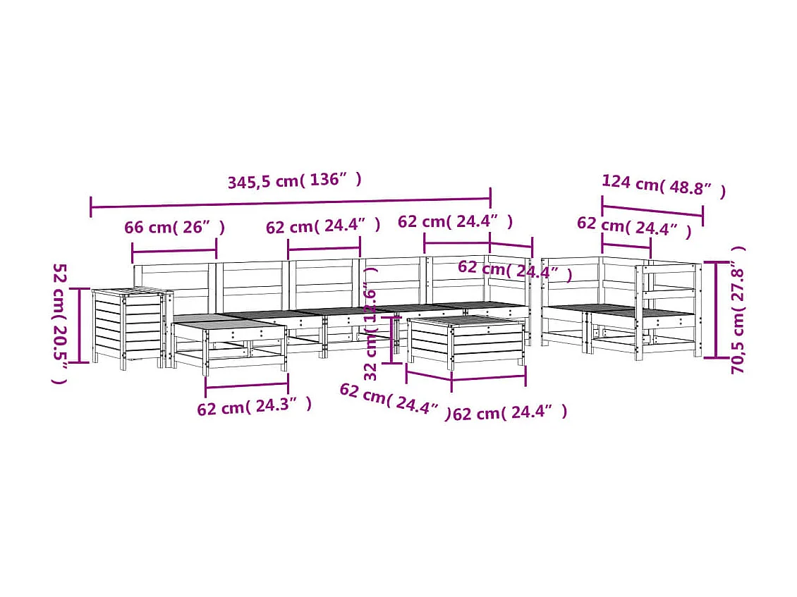 Set Divani da Giardino 10 pz in Legno Massello Abete Douglas
