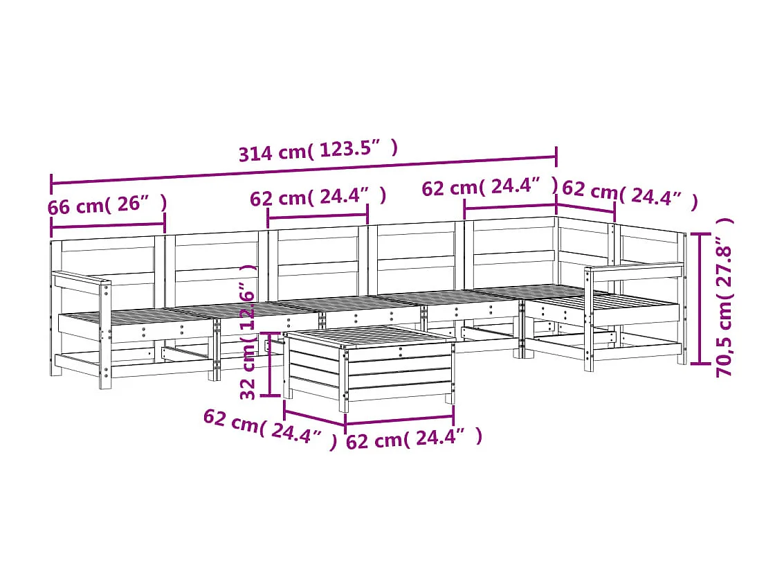 Set Divani da Giardino 7 pz in Legno Massello Abete Douglas