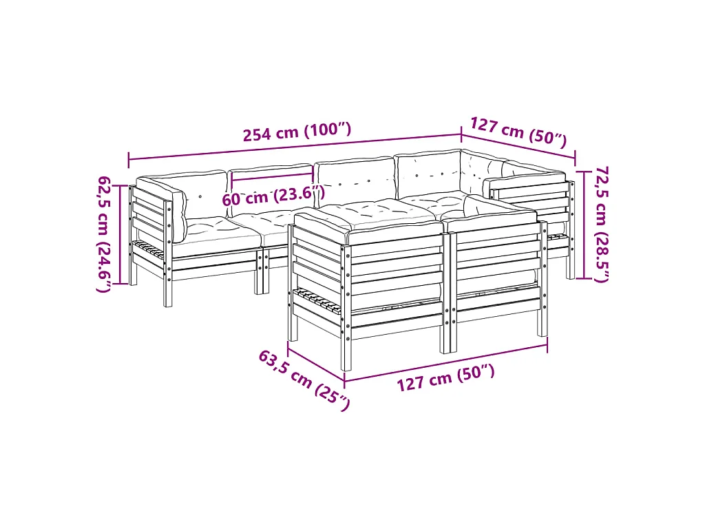 7-tlg. Garten-Sofagarnitur mit Kissen Massivholz Douglasie