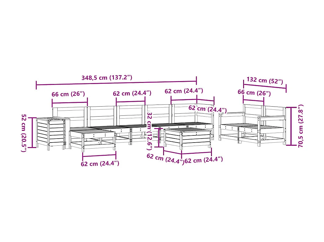 Set Divani da Giardino 10 pz in Legno Massello Abete Douglas