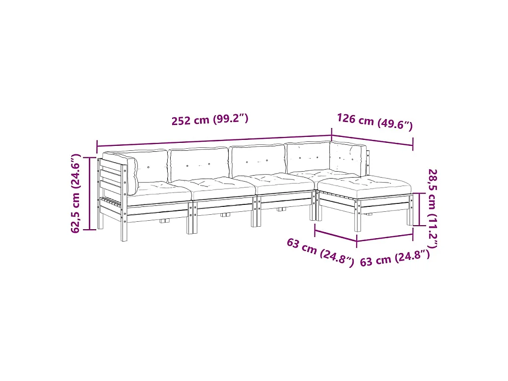 5-tlg. Garten-Sofagarnitur mit Kissen Massivholz Douglasie