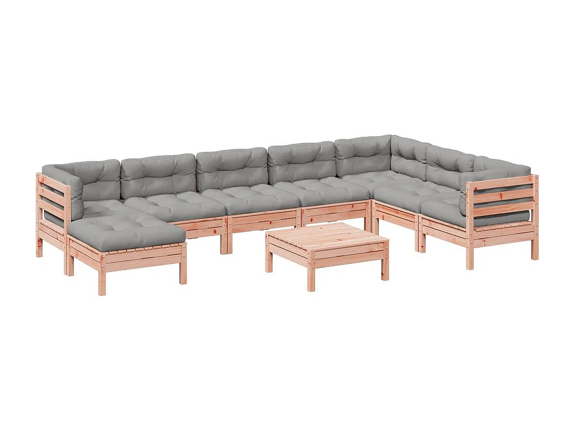 Set Divani Giardino 9 pz Cuscini Legno Massello Abete Douglas