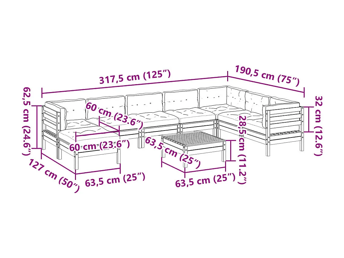 Set Divani Giardino 9 pz Cuscini Legno Massello Abete Douglas