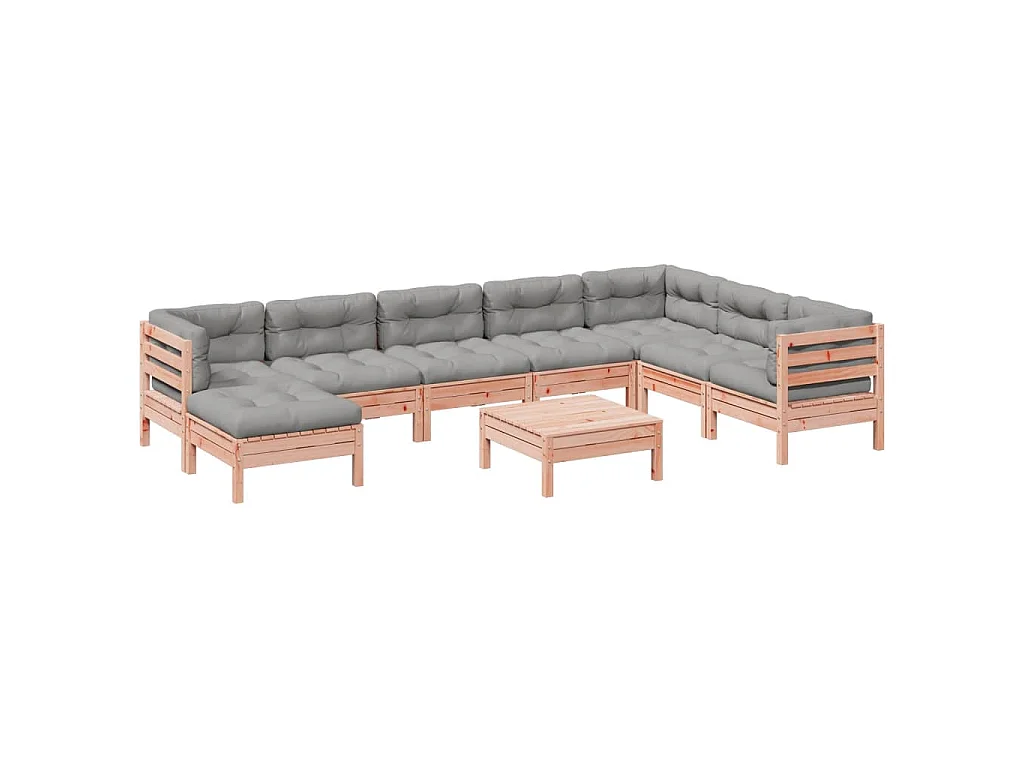 9-delige Loungeset met kussens massief douglas vurenhout