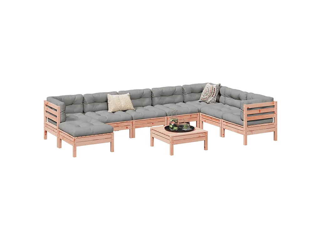 9-delige Loungeset met kussens massief douglas vurenhout