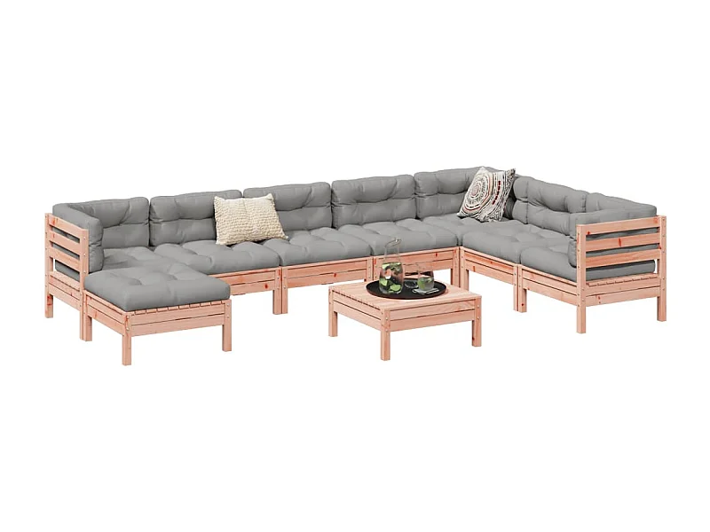 Set Divani Giardino 9 pz Cuscini Legno Massello Abete Douglas