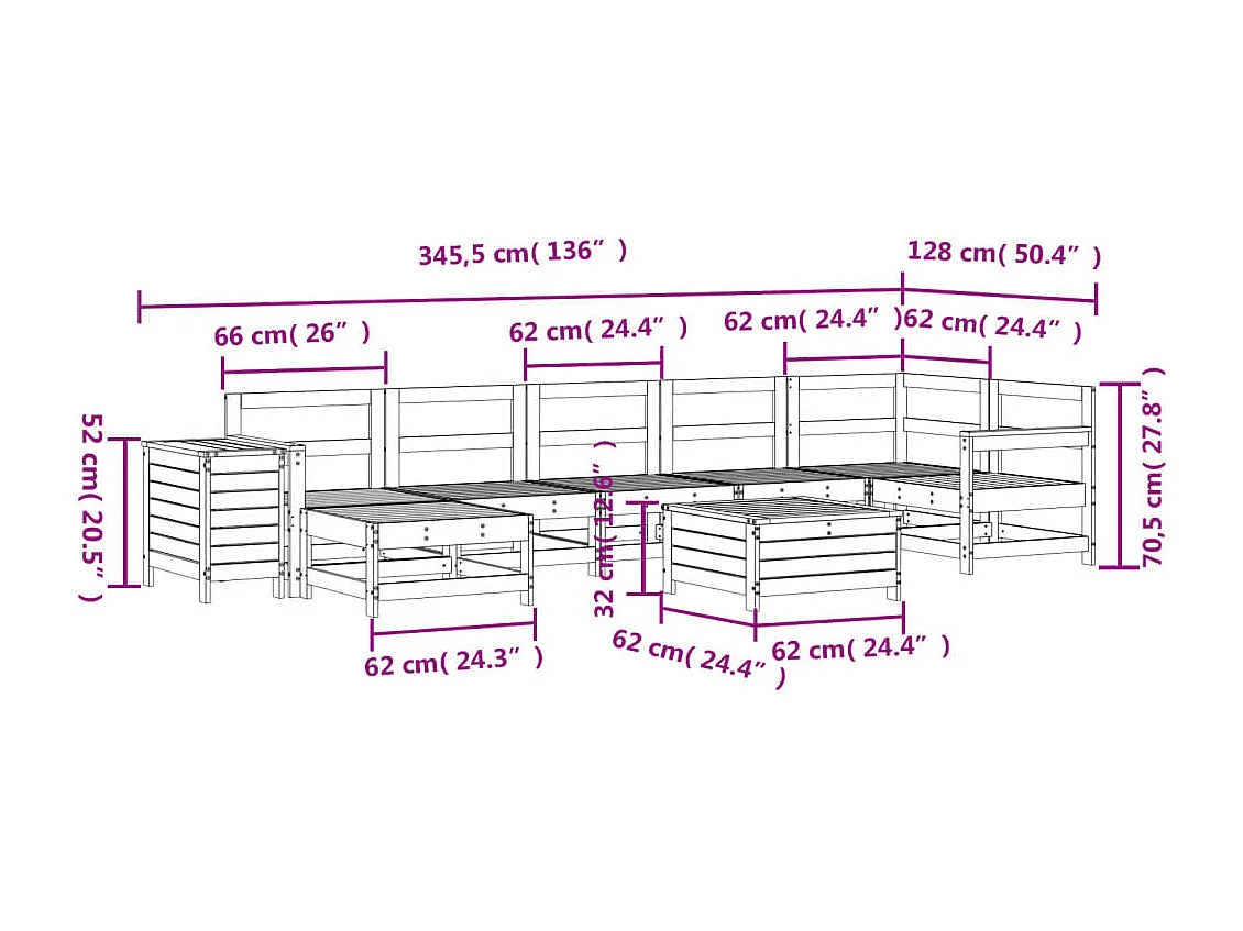 Set Divani da Giardino 9 pz in Legno Massello Abete Douglas