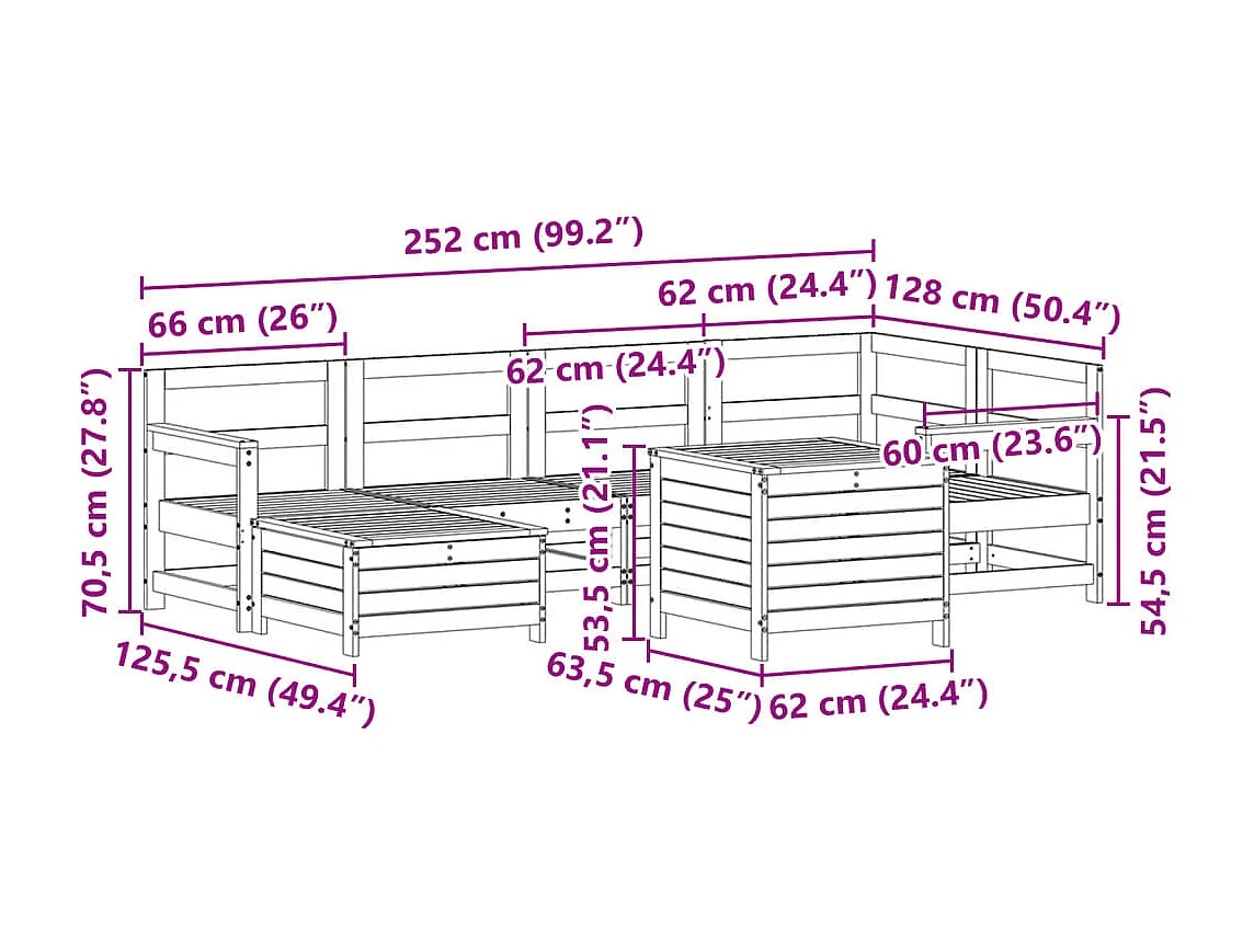 Set Divani da Giardino 7 pz in Legno Massello Abete Douglas