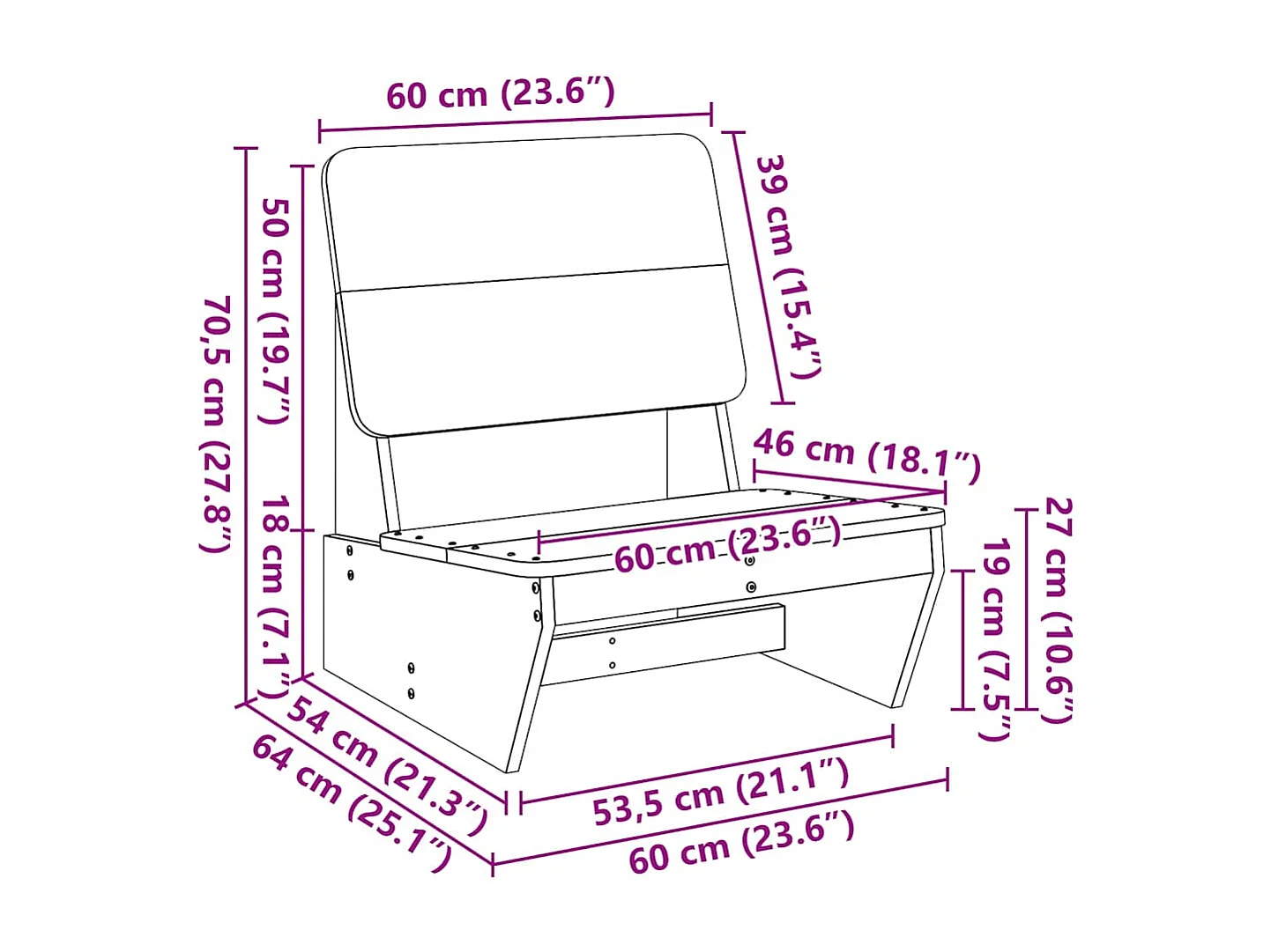 Chaise de jardin 60x64x70,5 cm bois de pin imprégné