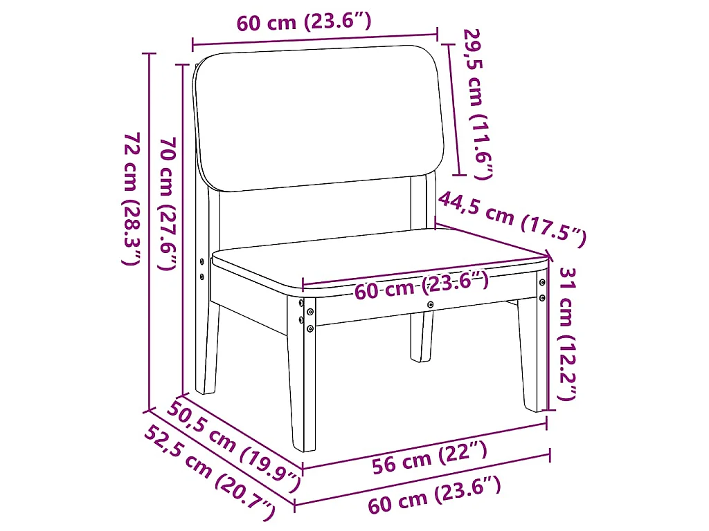 Sedia da Giardino 60x52,5x72 cm in Legno Impregnato di Pino