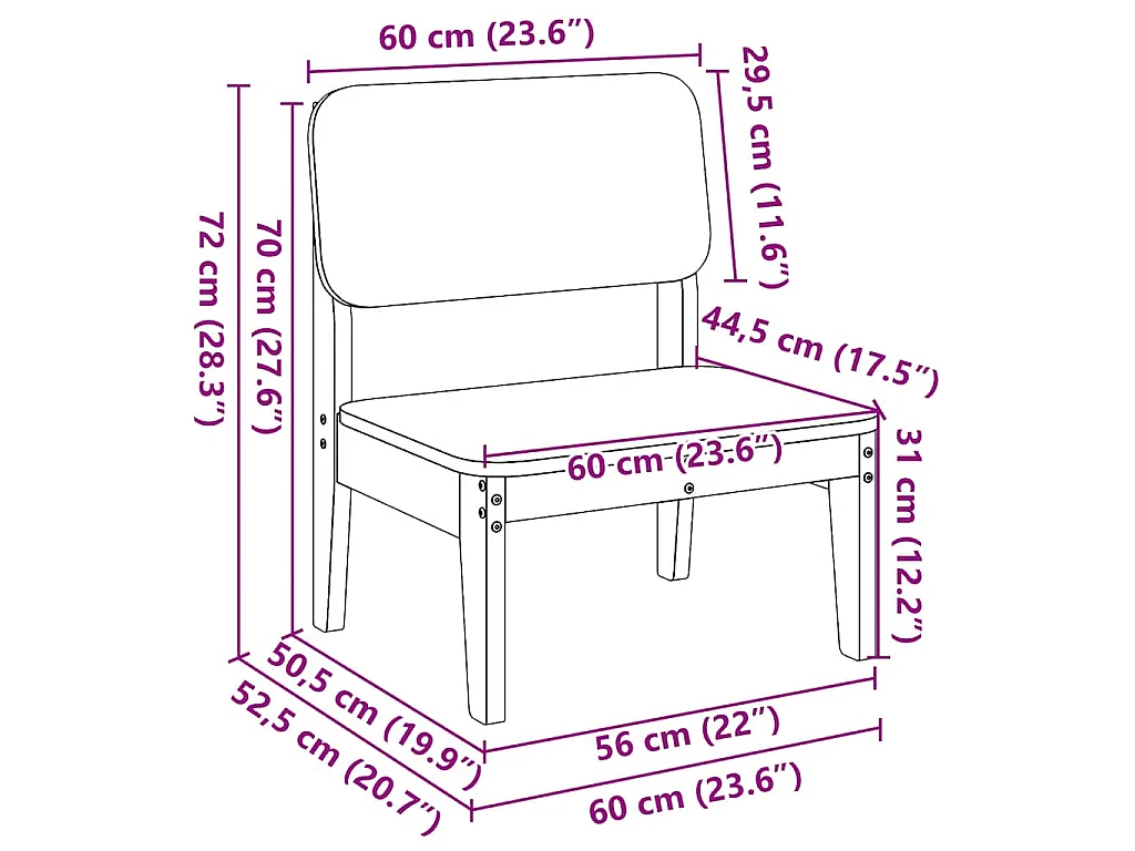 Sedia da Giardino 60x52,5x72 cm in Legno Impregnato di Pino