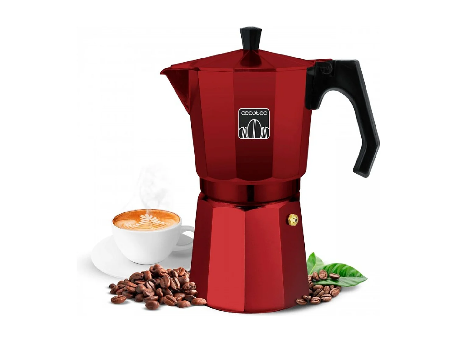 Cecotec Cafetière italienne Mokclassic 300 Red. Expresso, aluminium, 3 tasses, tous feux, joint silicone, manche ergonomique, filtre et valve en acier inoxydable.