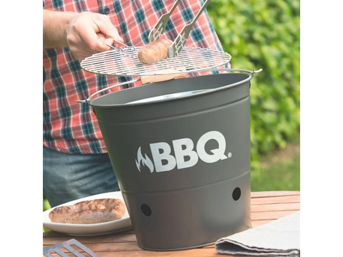 Barbacoa cubo portátil con parrilla gris Ø26x25 cm