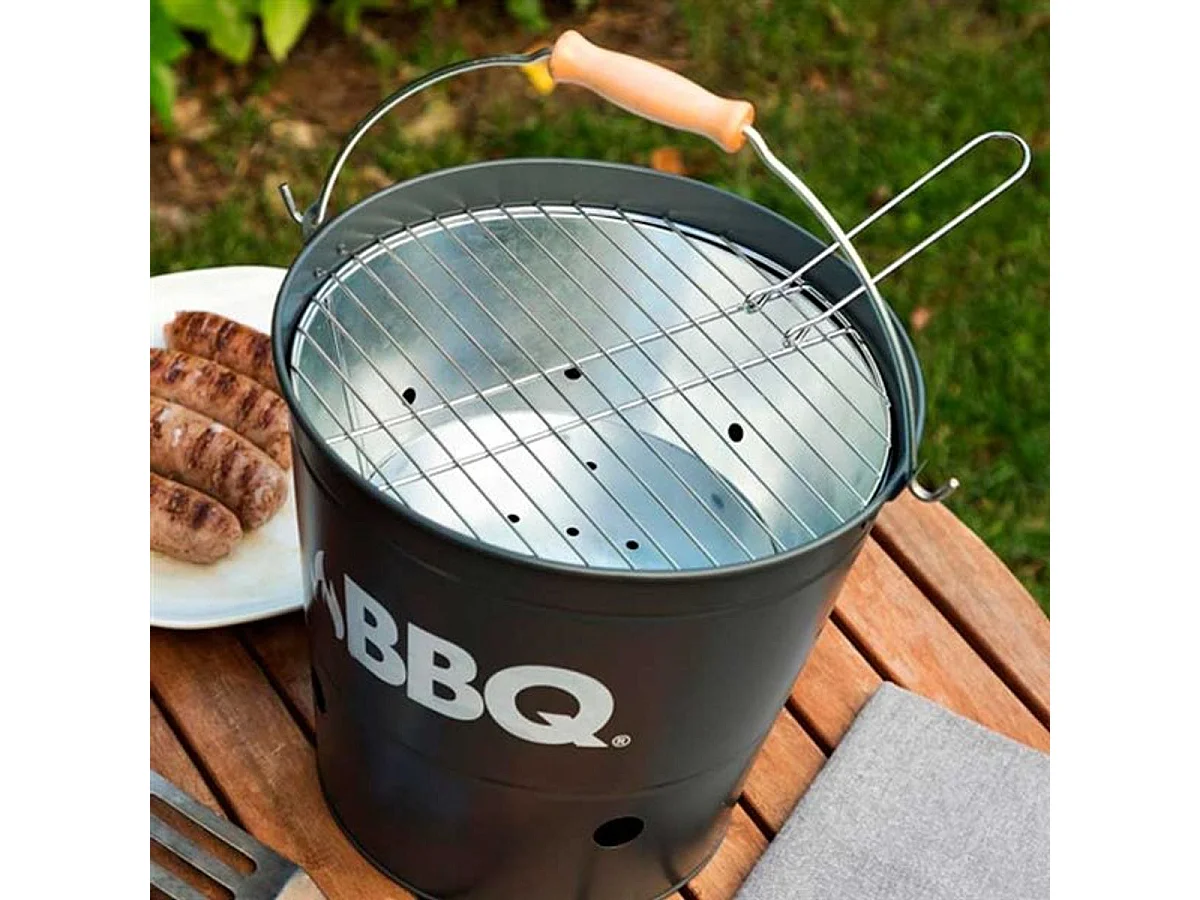 Barbacoa cubo portátil con parrilla negro Ø26x25 cm