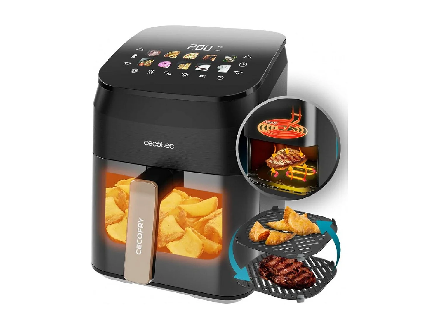 Freidora de aire Cecotec Cecofry&Grill Smokin' 4500 1900W 4,5L doble grill + ahumador negro