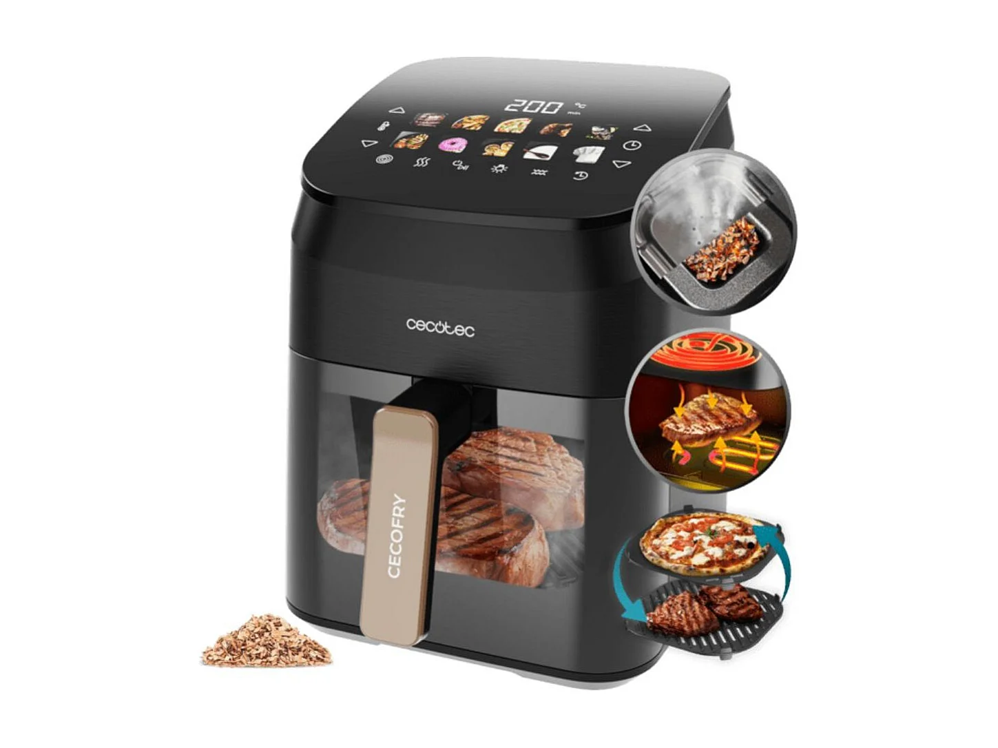 Freidora de aire Cecotec Cecofry&Grill Smokin' 4500 1900W 4,5L doble grill + ahumador negro