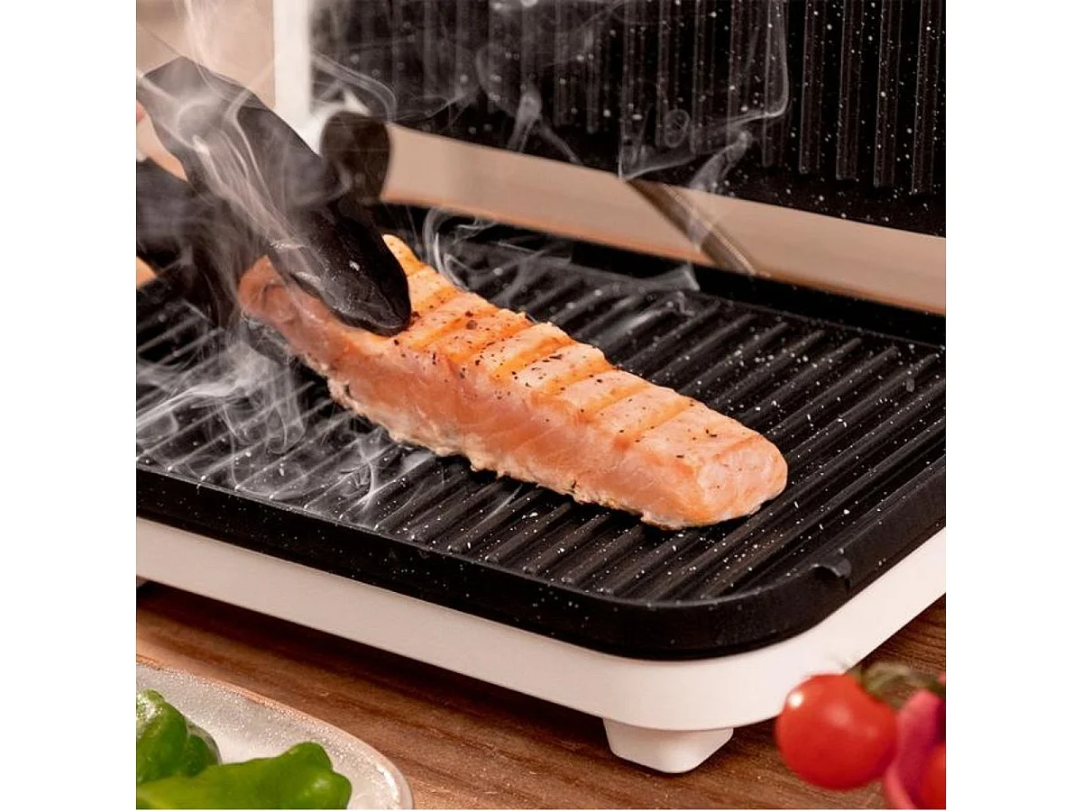 Parrilla eléctrica Cecotec Rock'nGrill 1200 Wood 1300W piedra RockStone blanco