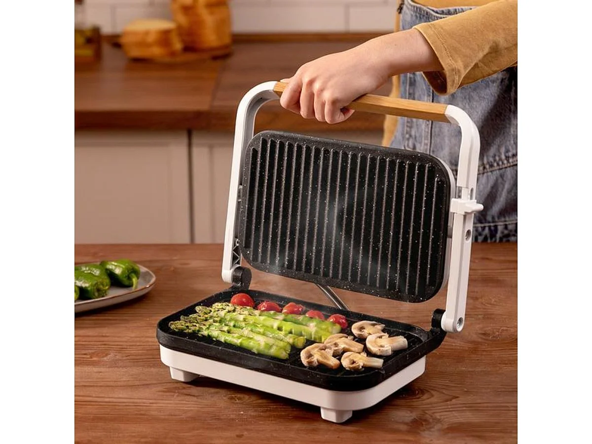 Parrilla eléctrica Cecotec Rock'nGrill 1200 Wood 1300W piedra RockStone blanco