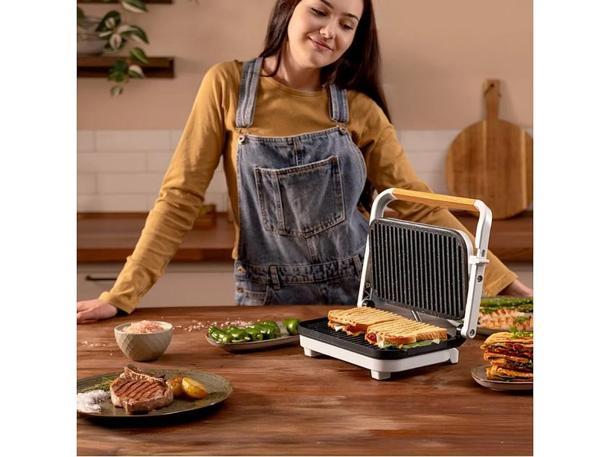 Parrilla eléctrica Cecotec Rock'nGrill 1200 Wood 1300W piedra RockStone blanco