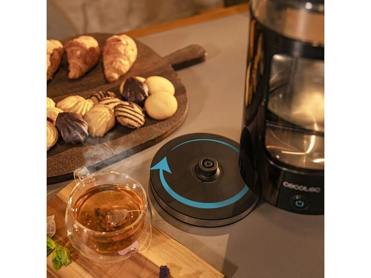 Hervidor de agua Cecotec Thermosense 330 Glassy 2200W base con giro 1,7L negro