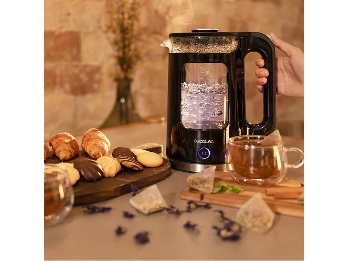 Hervidor de agua Cecotec Thermosense 330 Glassy 2200W base con giro 1,7L negro