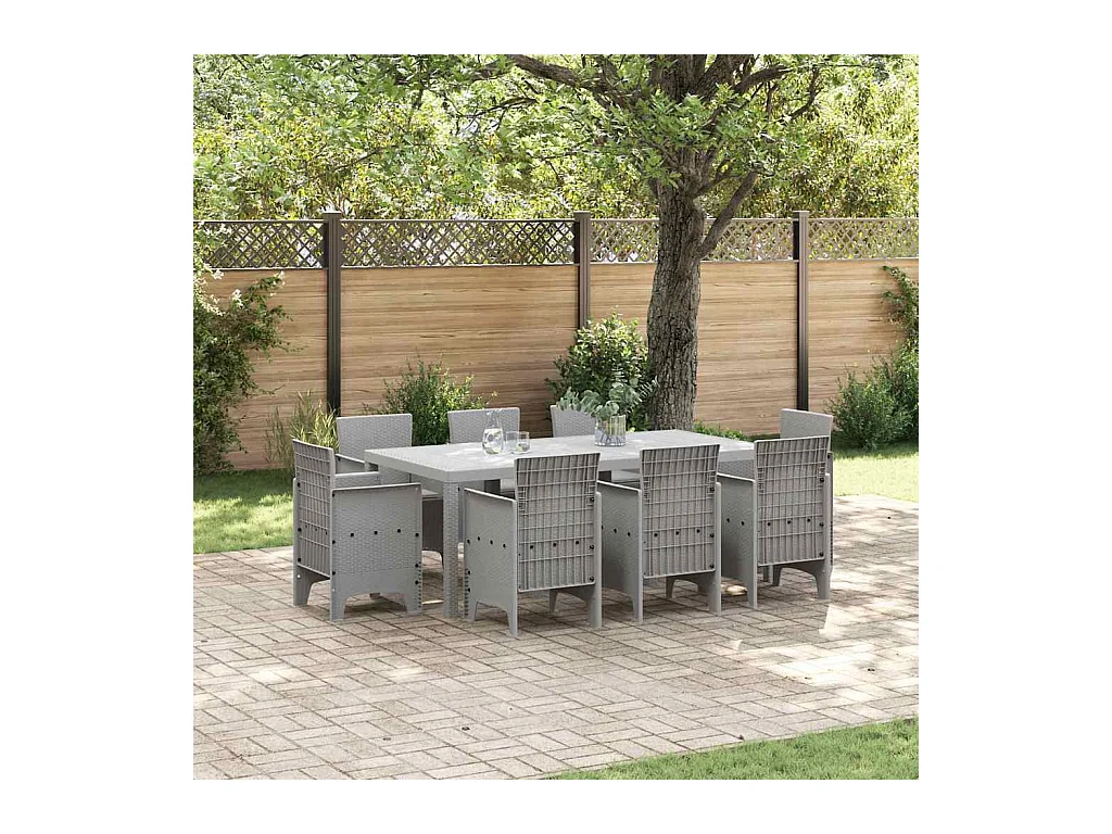 Tuin Eetset 9 pcs Lichtgrijs Polt riet