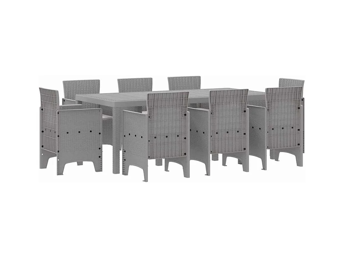 Tuin Eetset 9 pcs Lichtgrijs Polt riet